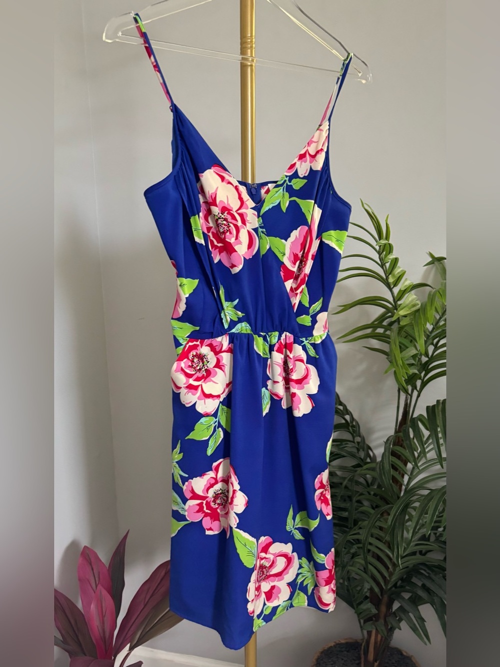 Yumi Kim Royal Blue Midi Dress with Pink Floral Print
